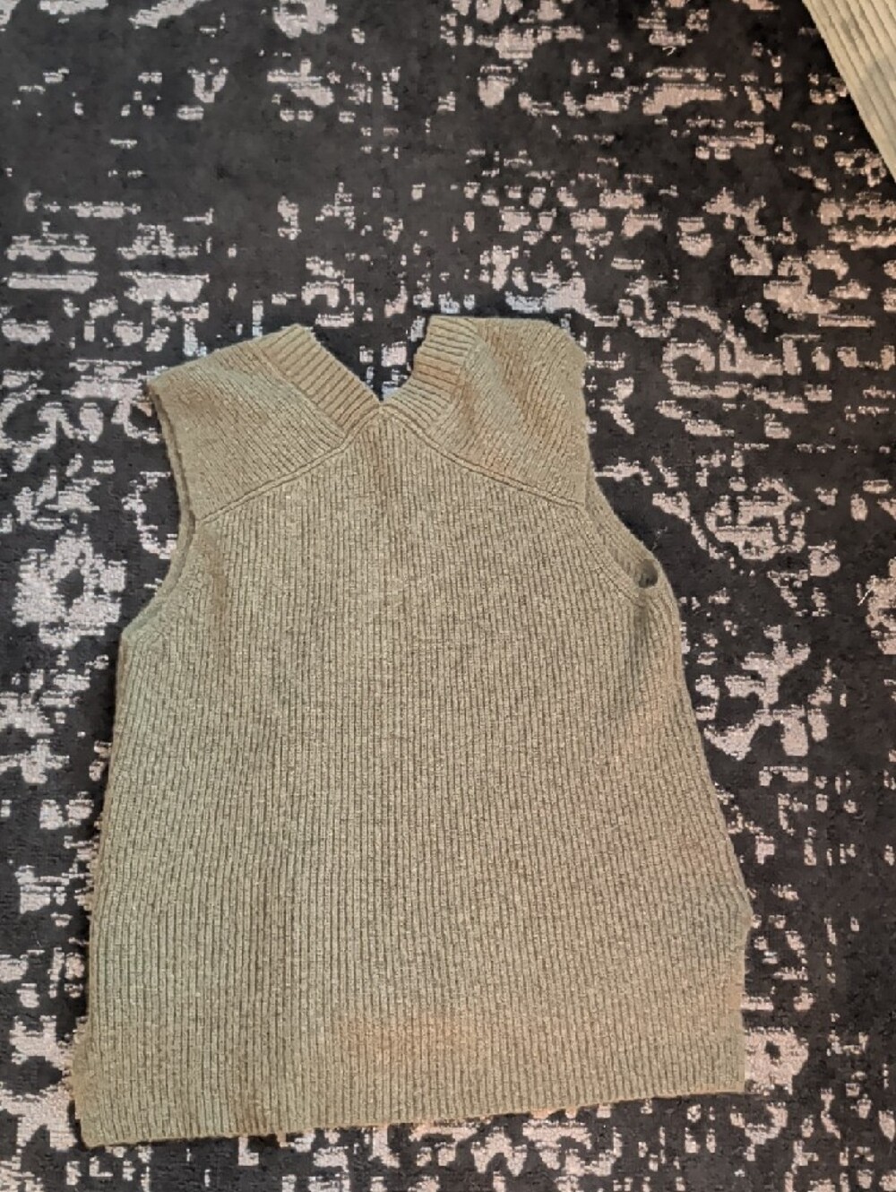 Essentials Olive Ribbed V-Neck Sweater Vest - Picture 5 of 5